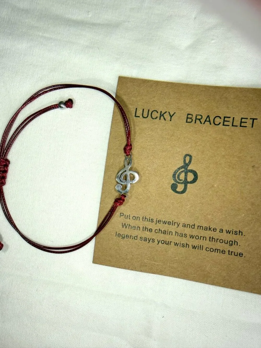 Music Wish Bracelet Stainless Steel Treble Clef Burgundy Red Woven Cord